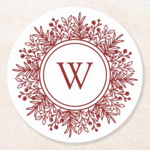 Porta-copo De Papel Redondo Monograma Vermelho de Natal
