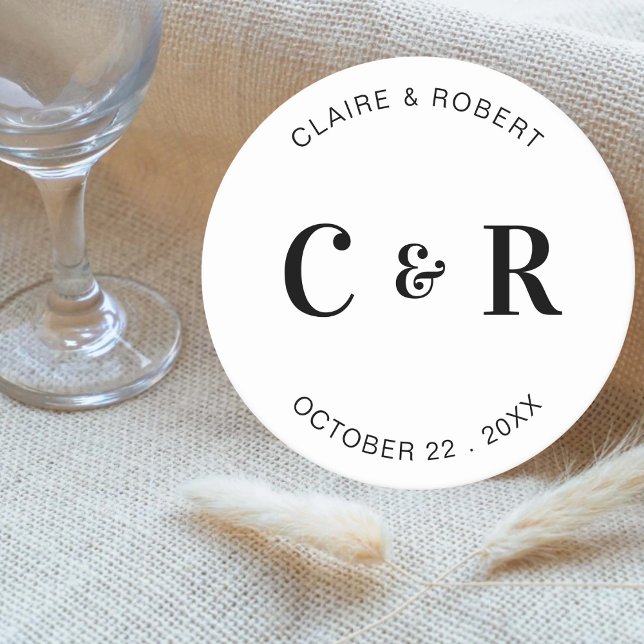 Porta-copo De Papel Redondo Monograma Wedding Favor Beber Personalizado (Criador carregado)