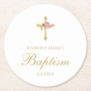 Porta-copo De Papel Redondo Monogrammed floral dos rosas cor-de-rosa