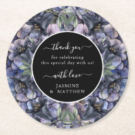 Porta-copo De Papel Redondo Moody Black Floral Classic Thank You Chic Wedding