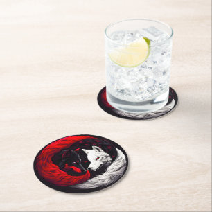 Porta-copo De Papel Redondo Moon Crimson Red White Wolf