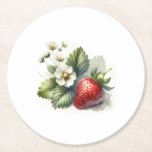 Porta-copo De Papel Redondo Morango doce e flor