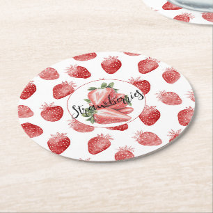 Porta-copo De Papel Redondo Morangos Vermelhos Fruta