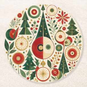 Porta-copo De Papel Redondo Mosaico de Natal de Meados do Século