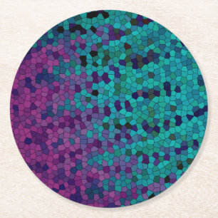 Porta-copo De Papel Redondo Mosaico violeta roxo azul-turquesa