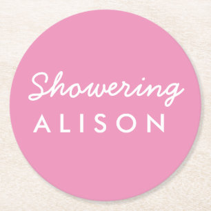 Porta-copo De Papel Redondo Mostrando a Porta copos rosa-Chá de fraldas da Mãe