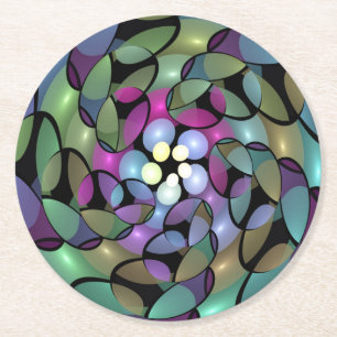 Porta-copo De Papel Redondo Movimentos Coloridos Abstrato Trippy Fractal Art