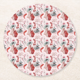 Porta-copo De Papel Redondo Mulher aquarela japonesa Pagoda Lotus Koi Fish Ta