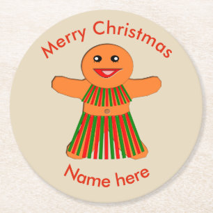 Porta-copo De Papel Redondo Mulher do Gingerpão do Partido de Natal