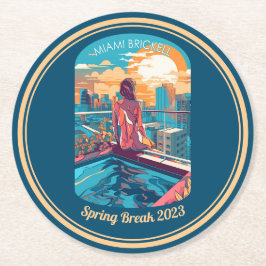 Porta-copo De Papel Redondo Mulher do Miami Brickell em uma Hottub do Telhado