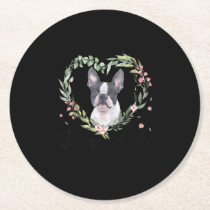 Porta-copo De Papel Redondo Mulheres Cujam Boston Terrier Mamãe Flower Dog Lo