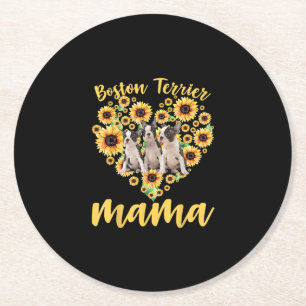 Porta-copo De Papel Redondo Mulheres Sunflower Boston Terrier Mama Dog Lover