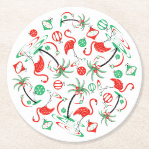 Porta-copo De Papel Redondo Multi-round Flamingo de Natal Vermelho