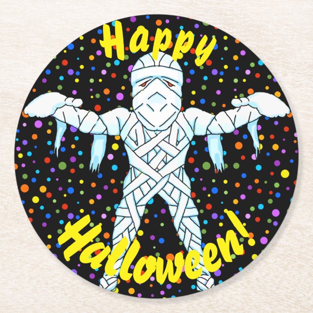 Porta-copo De Papel Redondo Mummy Halloween Porta copos (Frente)