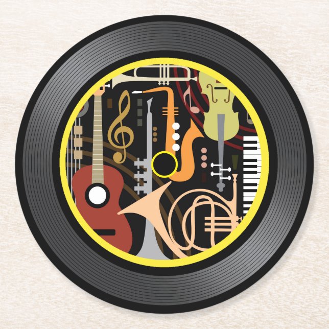 Porta-copo De Papel Redondo Music Vinyl Record (Frente)