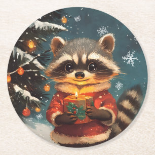 Porta-copo De Papel Redondo Músicas de natal da neve raccoon