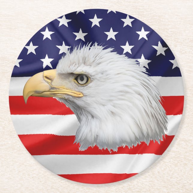 Porta-copo De Papel Redondo Na moda da águia careca (Frente)