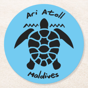 Porta-copo De Papel Redondo Nadar com tartarugas nas Maldivas no Ari Atoll