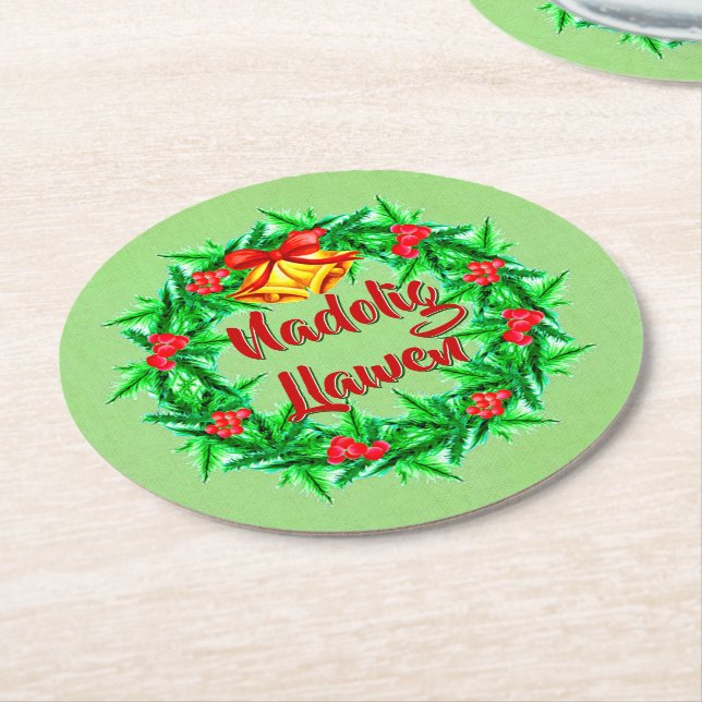 Porta-copo De Papel Redondo Nadolig Llawen Welsh Felry Natal (Angulado)