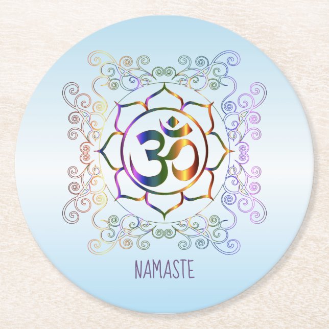 Porta-copo De Papel Redondo Namaste Aum (Om) Lotus Prismatic Ornamental (Frente)