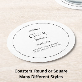 Porta-copo De Papel Redondo Names Date Message Black White Infinity Scroll, 