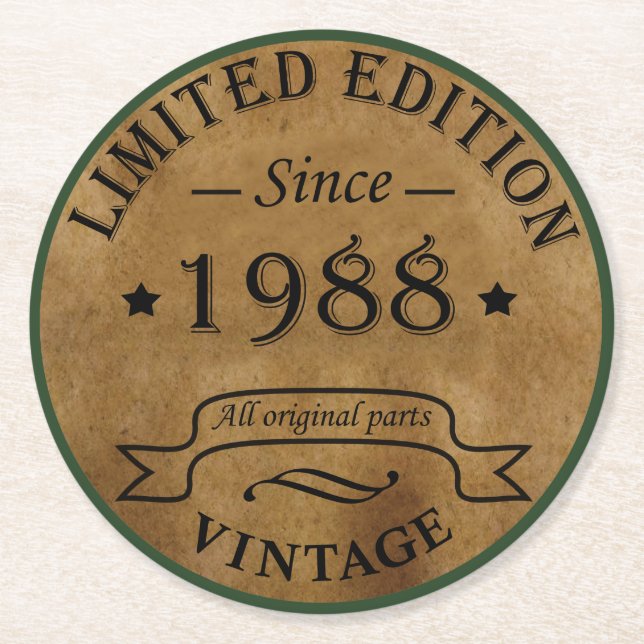 Porta-copo De Papel Redondo nascer de aniversário de 1988 (Frente)