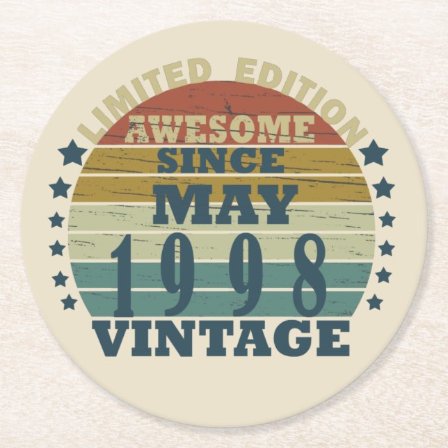 Porta-copo De Papel Redondo Nascer em maio de 1998, data de nascimento (Frente)