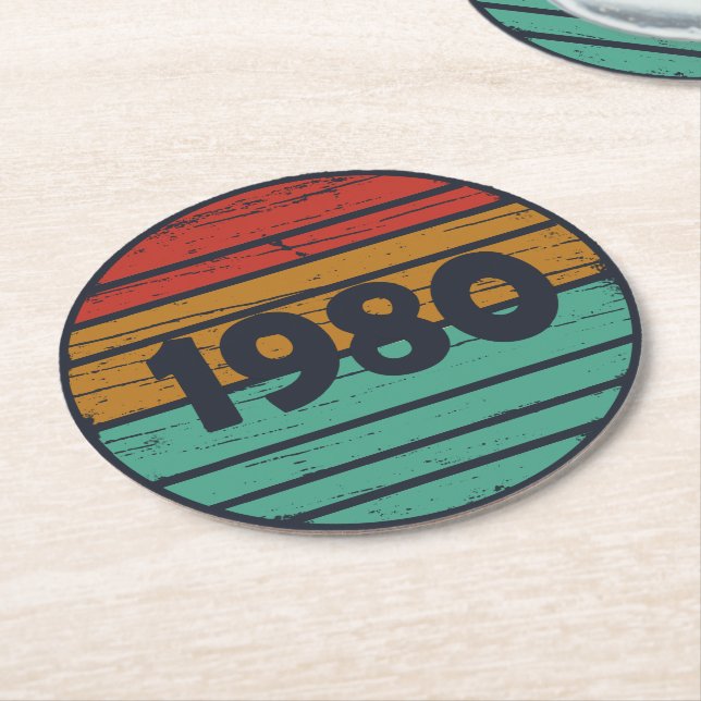 Porta-copo De Papel Redondo Nascer em presente de aniversário de 1980 (Angulado)