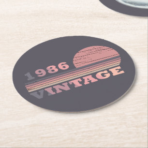 Porta-copo De Papel Redondo Nascida em 1986 elegante moderno vintage aniversár