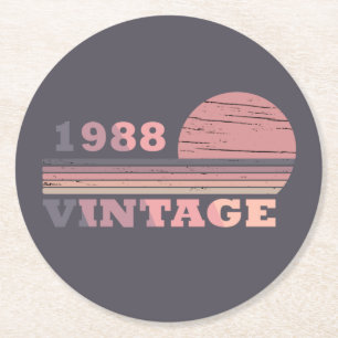 Porta-copo De Papel Redondo Nascida em 1988 elegante moderno vintage aniversár