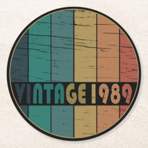 Porta-copo De Papel Redondo Nascido em 1989 aniversário vintage