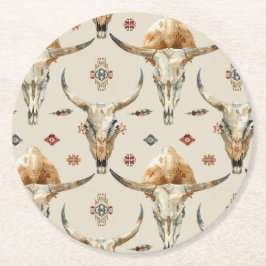 Porta-copo De Papel Redondo Nascimentos de Penas Nativas Tribais Castanho Aniv