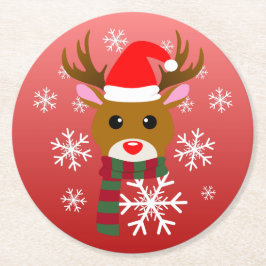 Porta-copo De Papel Redondo Natal Branco Rudolph Rudolph, Rena Nosada Vermelha