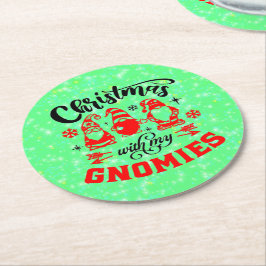 Porta-copo De Papel Redondo Natal com os meus Gnomos - Verde Vermelho Engraçad