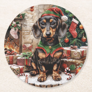 Porta-copo De Papel Redondo Natal Dachshund Dogs Elf