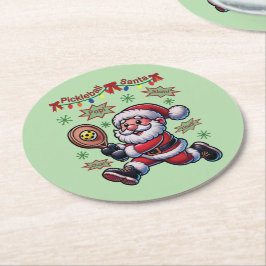Porta-copo De Papel Redondo Natal do Pickleball Papai Noel