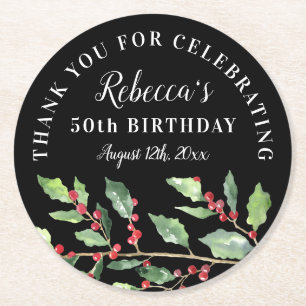 Porta-copo De Papel Redondo Natal Mistletoe 50º Aniversário Obrigado Por Favor