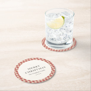 Porta-copo De Papel Redondo Natal Moderno Rustic Red Gingham