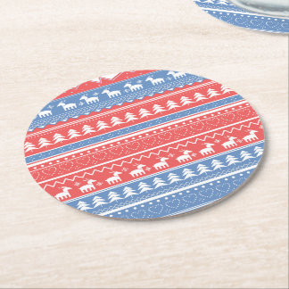 Porta-copo De Papel Redondo Natal Vermelho e Azul Minimalista - Padrão exclusi