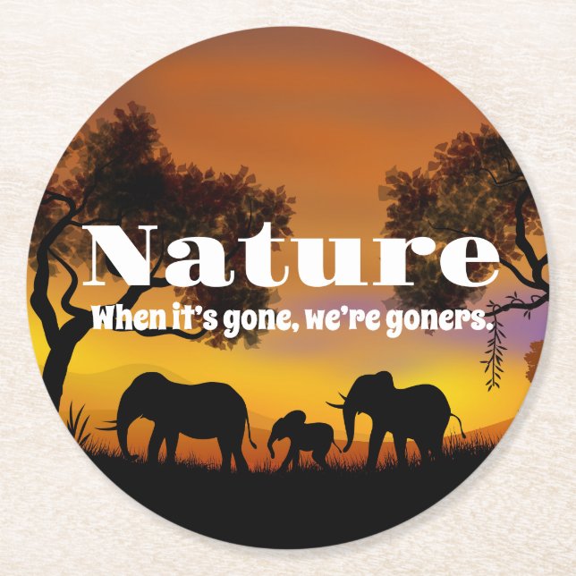 Porta-copo De Papel Redondo Natureza e elefantes preciosos (Frente)