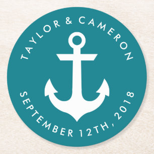 Porta-copo De Papel Redondo Náutico de Casamento