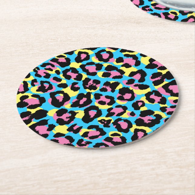 Porta-copo De Papel Redondo Neon Leopard Spot (Angulado)