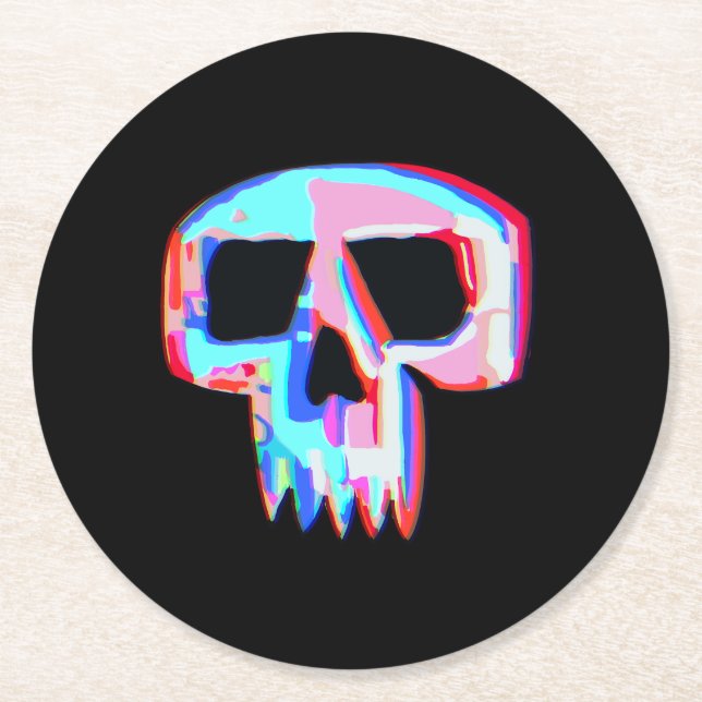 Porta-copo De Papel Redondo Neon Skull (Frente)