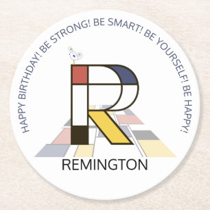 Porta-copo De Papel Redondo Neoplasticismo Art Monograma Legal. Letra R