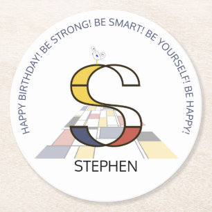 Porta-copo De Papel Redondo Neoplasticismo Arte Monograma Legal. Letra S