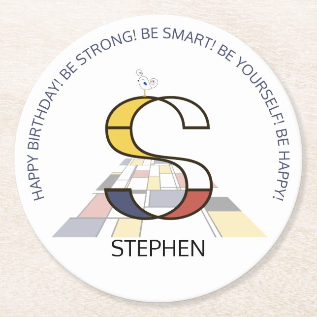 Porta-copo De Papel Redondo Neoplasticismo Arte Monograma Legal. Letra S (Frente)