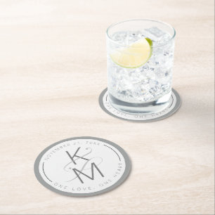 Porta-copo De Papel Redondo Neutrais de Casamento de Mármore Líquido ID888