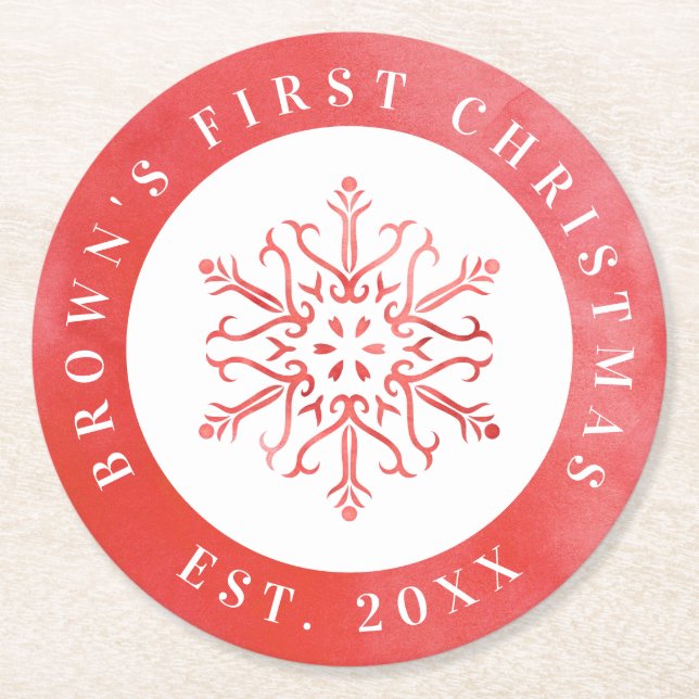 Porta-copo De Papel Redondo Neve Floco de Neve Vermelho Natal (Frente)