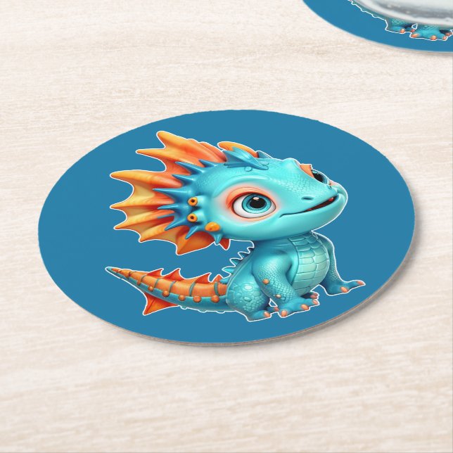 Porta-copo De Papel Redondo Niedlicher Alien-Drache, türkis -  (Angulado)