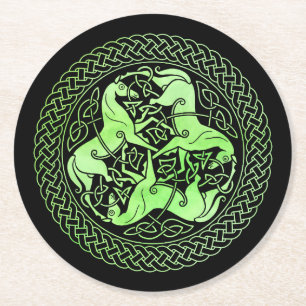 Porta-copo De Papel Redondo Nó Celta Verde de Aquarela com Cavalos